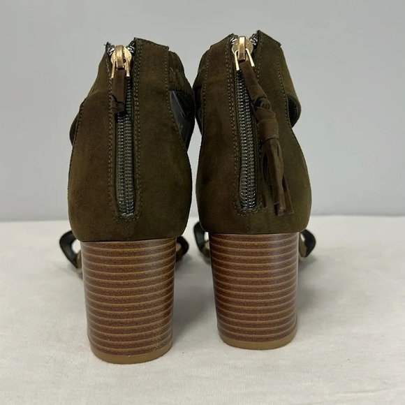 Maurice’s Khaki Suede Sandal Heels Ankle Strap back zip size 8 - Picture 5 of 11